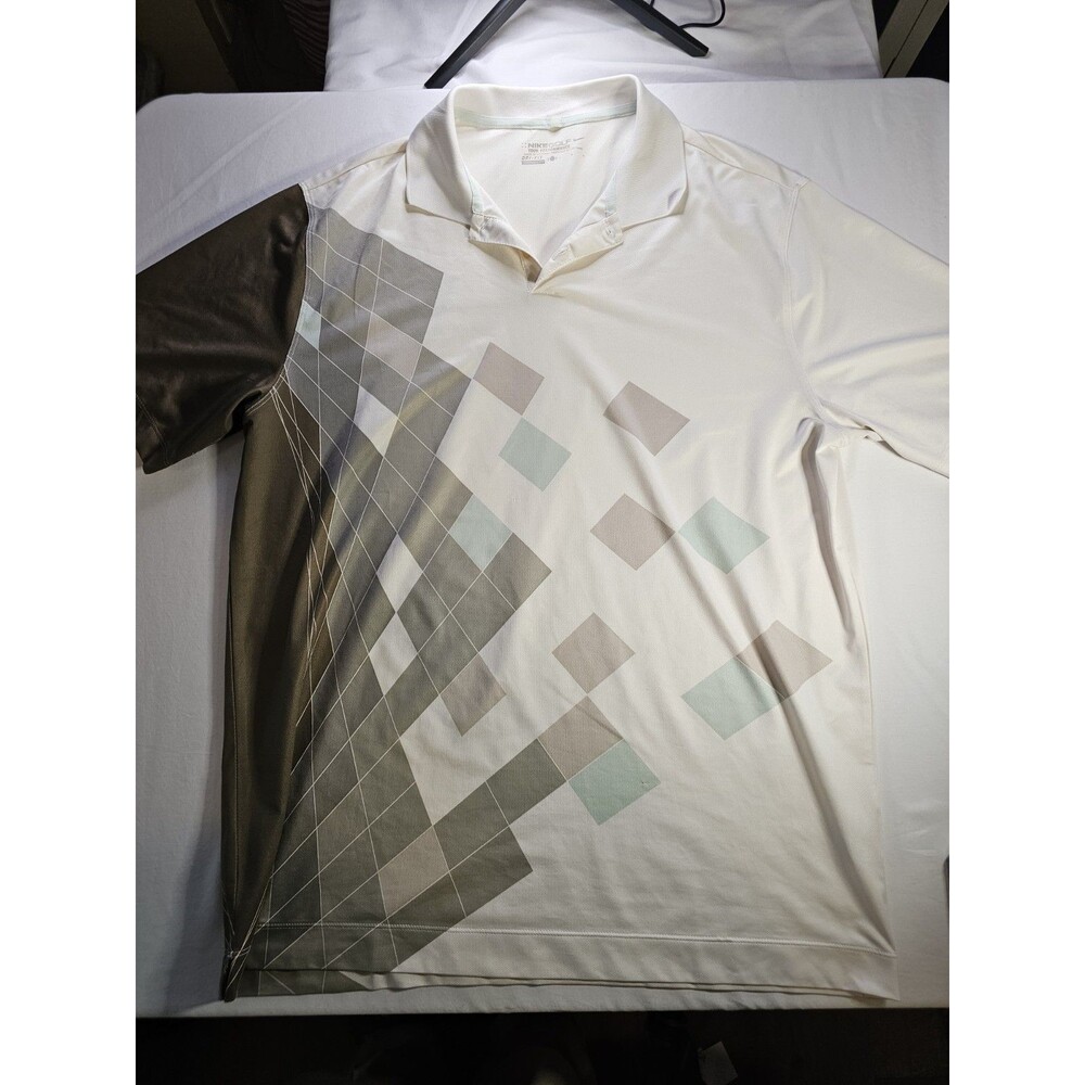 Nike Golf Tour Performance Dri-FIT Geometric Polo Shirt White Brown Gray L
